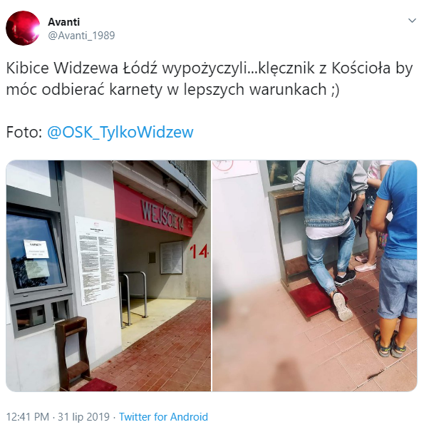 Kibice Widzewa kupują karnety klękając przed kasą :D Dla wygody